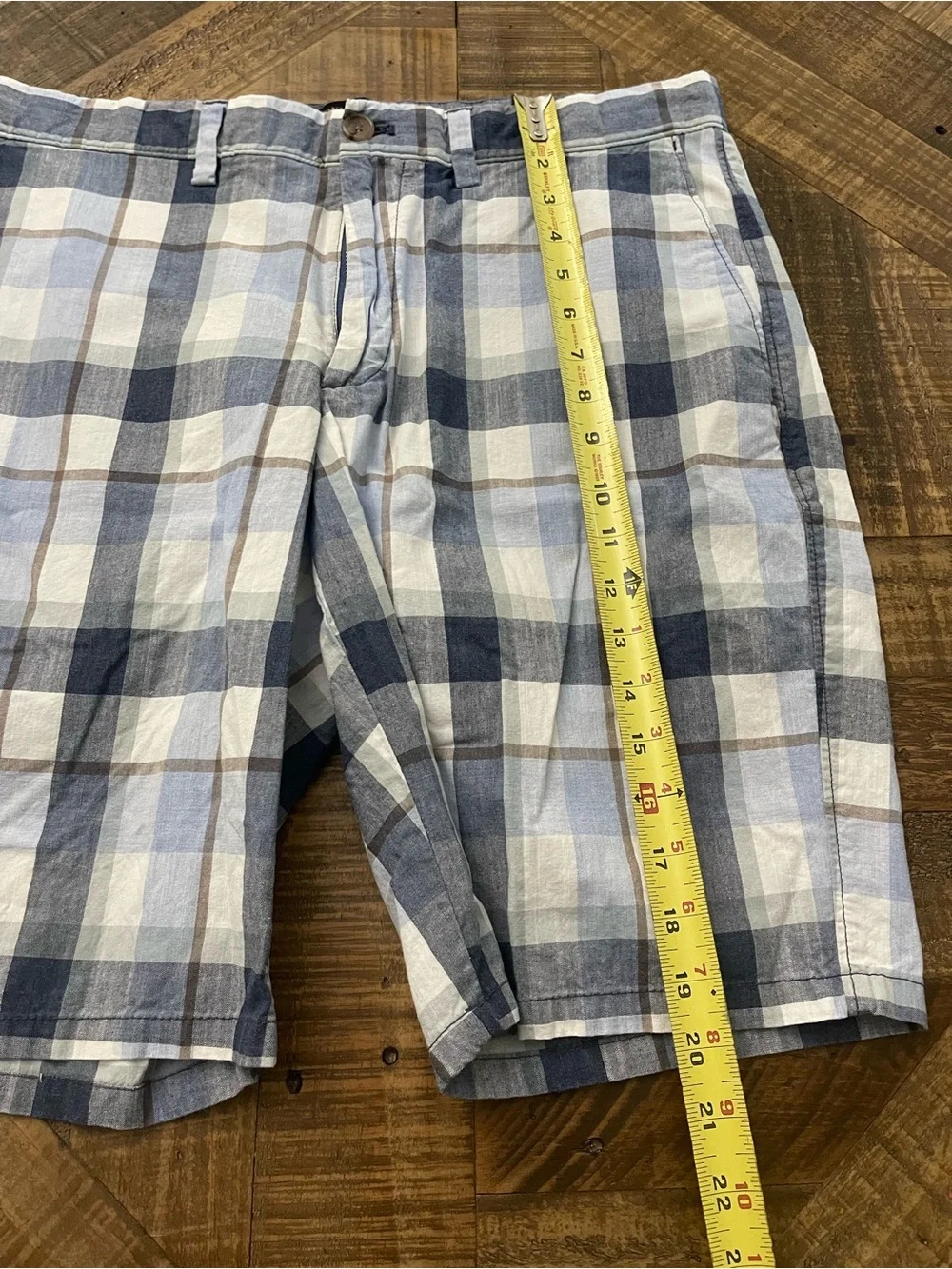 Banana Republic Aiden Shorts Men's Size 34 Blue Plaid Flat Front Chino Casual